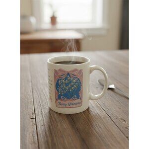 Avon Mothers Day Grandma Ceramic Coffee Mug 1980s Floral Design Pink & Blue 10 O